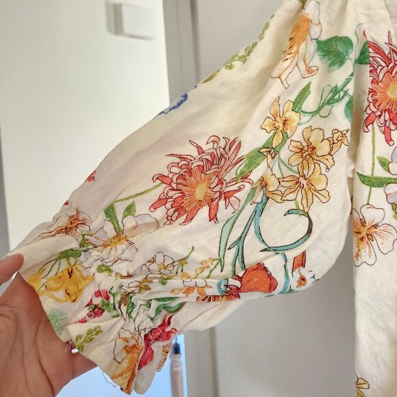 Vintage Laura Ashley Floral Cottagecore Linen Blend Puff Sleeve Blouse Sz. M - Picture 7 of 9